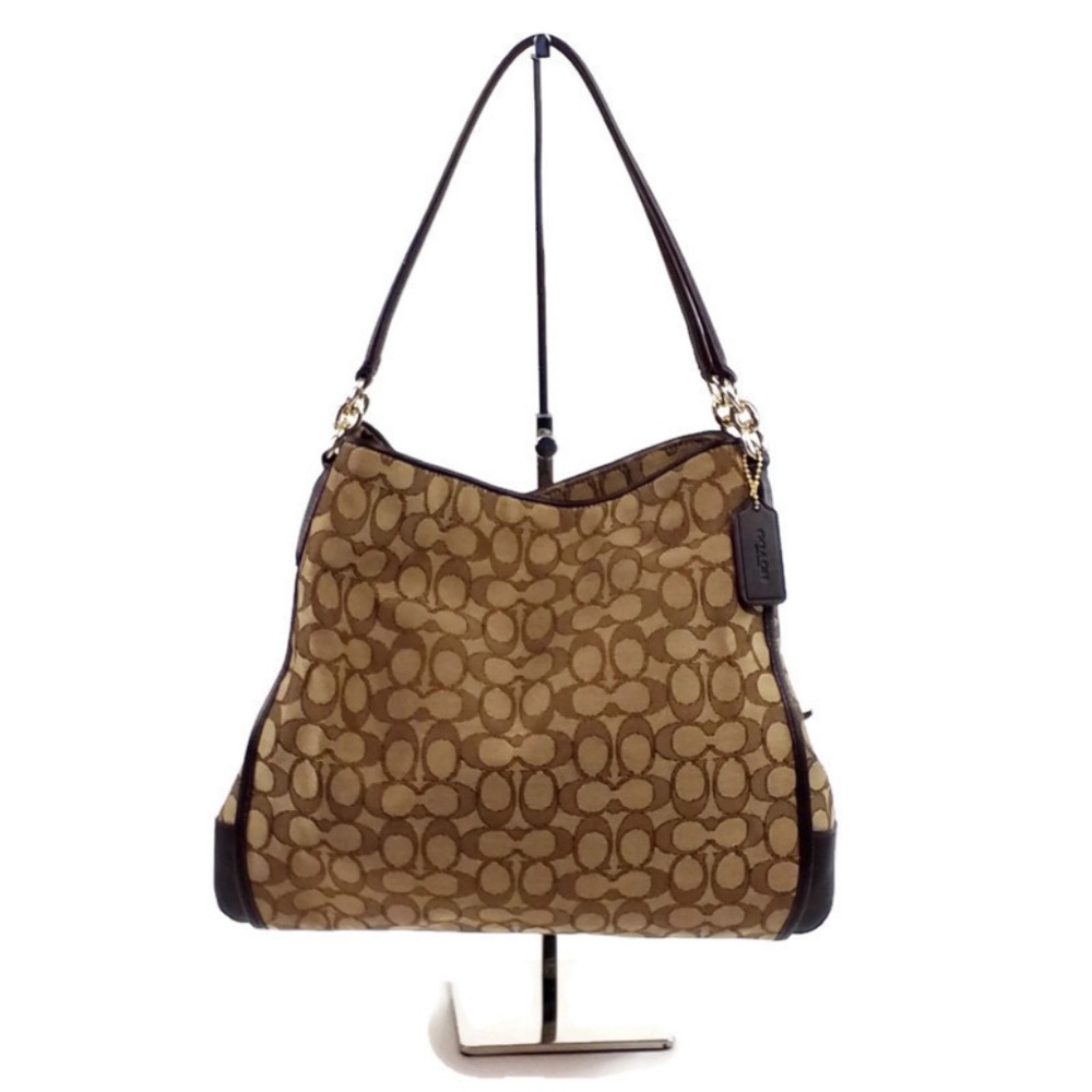 Coach Phoebe F36424 Khaki Brown Shoulder Bag Outline Signature Jacquard Leather